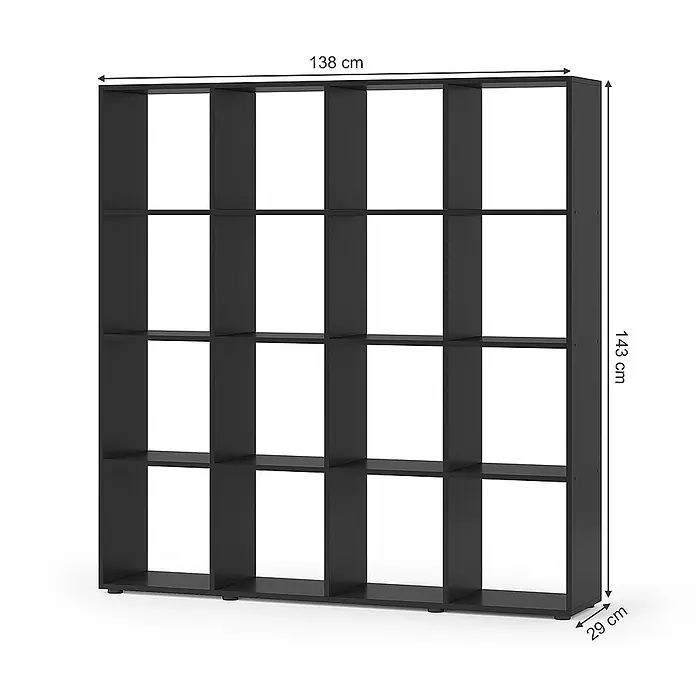 Vicco Raumteiler Karree, stehendes Bücherregal, Schwarz, 138.5 x 142.5 cm -  - Dunkelgraues modulares Regal mit offenen Fächern, ideal zur Aufbewahrung. Maße: 138x143x29 cm.