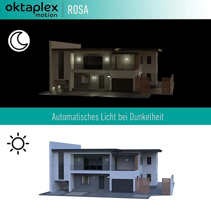 Oktaplex Motion Bewegungsmelder Rosa - Weiß, L x B x H: 28 x 48 x 64 mm - Automatisches Hausbeleuchtungssystem, nachts aktiv und tagsüber ausgeschaltet.