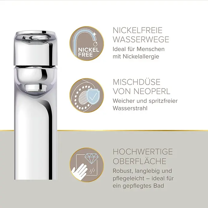 Lenz Waschtischarmatur Nani -  - Chromfarbener Badarmatur mit Funktionen wie nickelfreien Wasserwegen und Neoperl-Mischdüse.