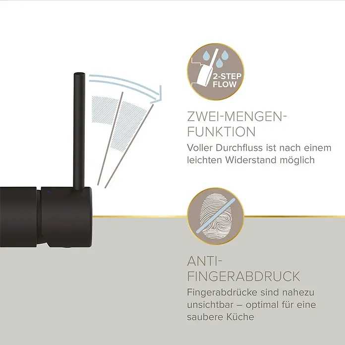 Lenz Spültischarmatur Lio - Schwarz, Matt - Schwarz matter Wasserhahnhebel mit 2-Stufen-Flussfunktion und Anti-Fingerabdruck-Oberfläche für eine saubere Küche.