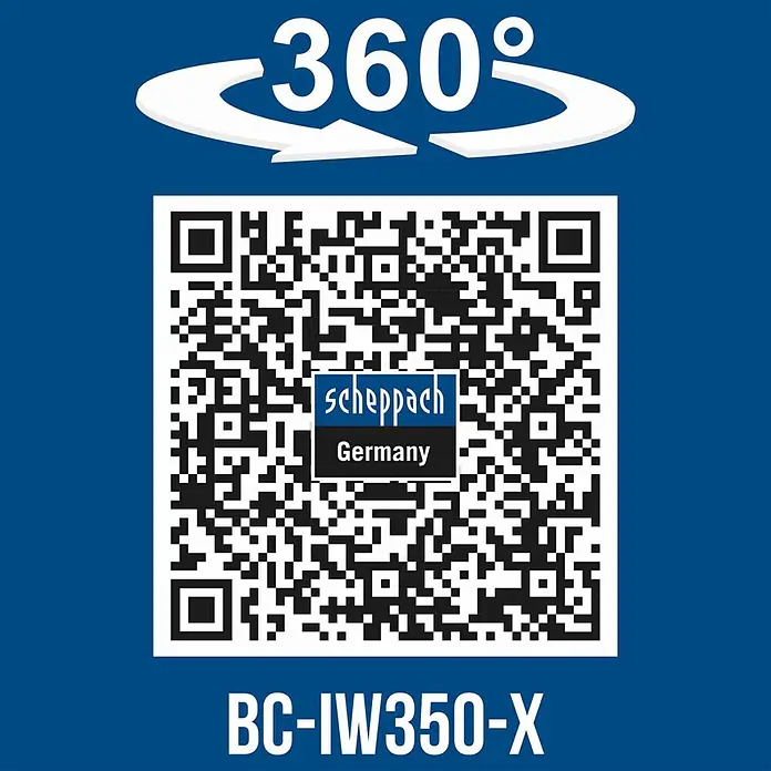 Scheppach IXES 20V Akku-Schlagschrauber BC-IW350-X - 20 V, Ohne Akku, 370 Nm - QR-Code für Scheppach BC-IW350-X mit 360-Grad-Ansichts-Symbol.