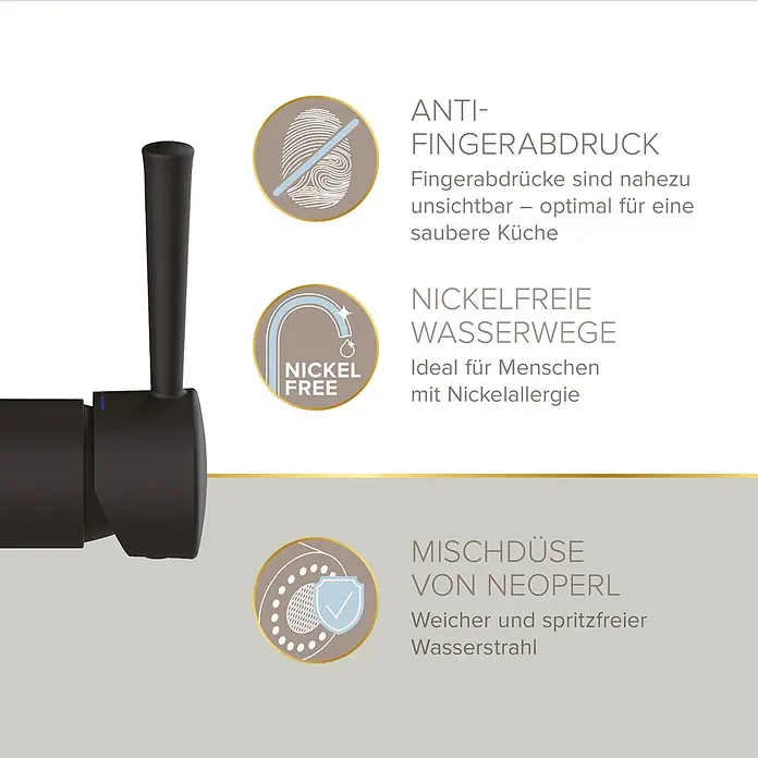 Lenz Spültischarmatur Nova - Schwarz, Matt - Mattschwarze Küchenarmatur.