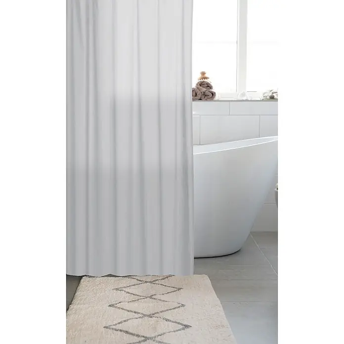 Euroshowers Duschvorhang - B x H: 180 x 200 cm, Polyester - Weißer Duschvorhang mit vertikalen Falten in einem modernen Badezimmer.