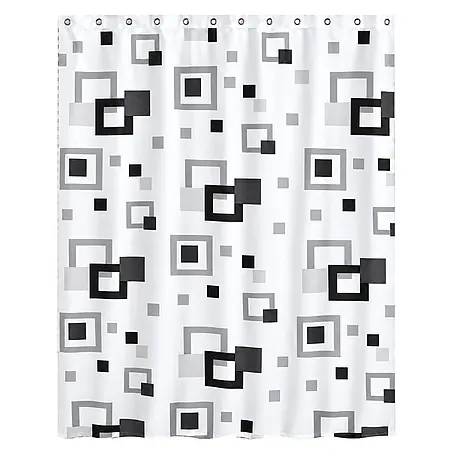 Euroshowers Duschvorhang Frame 180 x 200 cm Quadratmuster Schwarz Grau