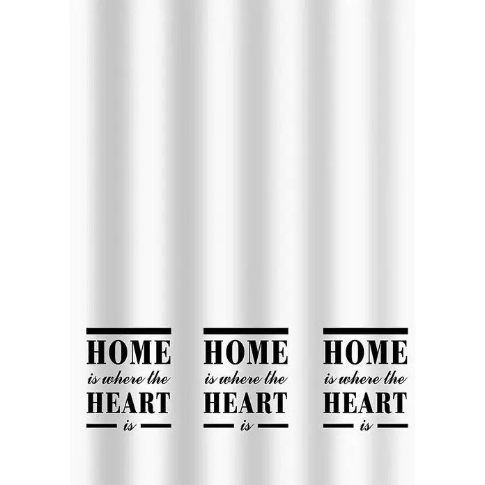 Euroshowers Duschvorhang - B x H: 180 x 200 cm, Polyester - Weißer Duschvorhang mit schwarzem Textdruck „HOME is where the HEART is“, wiederholt.