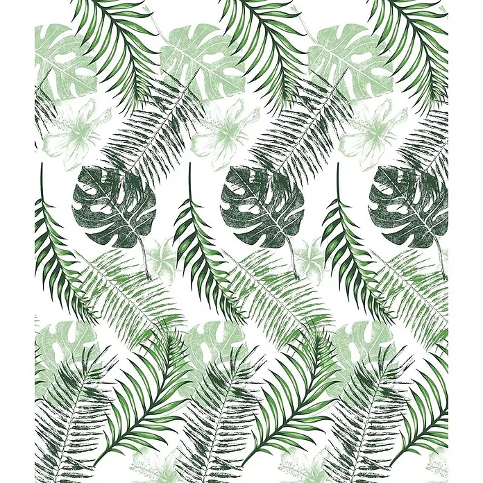 Euroshowers Duschvorhang - B x H: 180 x 200 cm, Polyester - Grünes tropisches Blätter- und Blumenmuster.