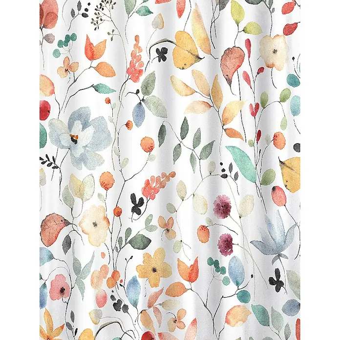 Euroshowers Duschvorhang Fägring Blumenmuster 180 x 200 cm -  - Weißer Duschvorhang mit lebhaftem Aquarell-Blumen- und Pflanzenmuster.