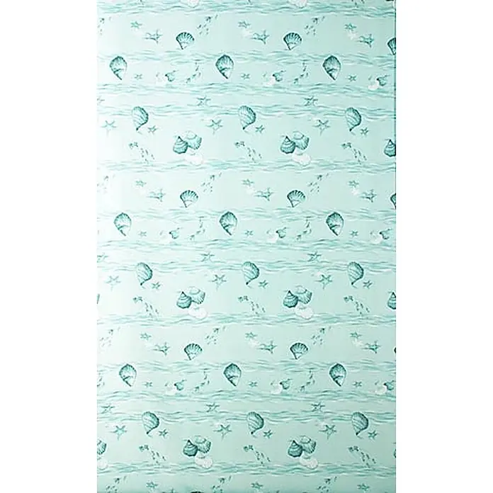 Euroshowers Duschvorhang Mussla Grün 180 x 200 cm Muschelmuster -  - Minzgrüne Tapete mit aquamarinen Wellen, Muscheln und Seesternen.