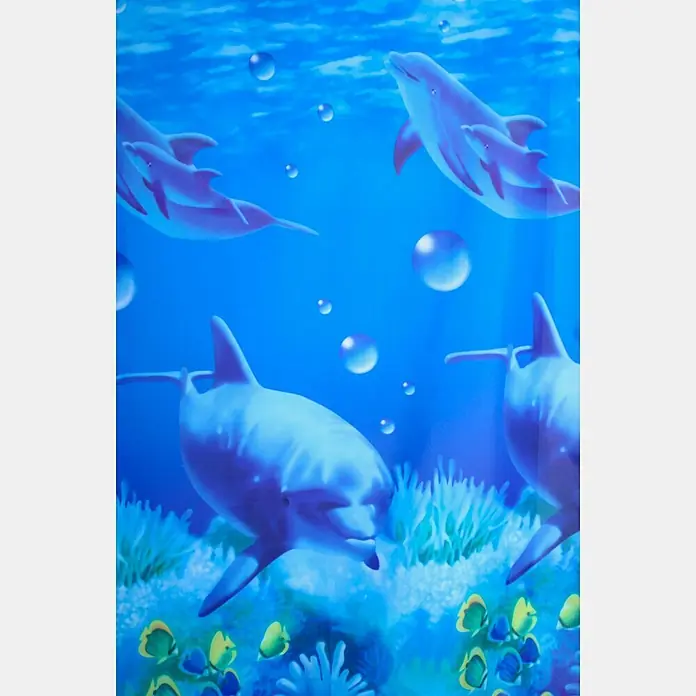 Euroshowers Duschvorhang Seychelles 180 x 200 cm Unterwassermotiv -  - Blauer Duschvorhang mit Unterwasserszene, die Delfine, Luftblasen und Korallenriffe zeigt.