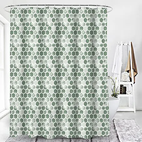 Euroshowers Duschvorhang Facett 180 x 200 cm Wabenmuster Grün Grau