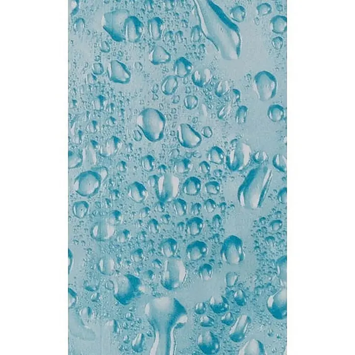 Euroshowers Duschvorhang - B x H: 180 x 200 cm, Polyester - Klare Wassertropfen auf einer hellblauen Oberfläche, die ein frisches, strukturiertes Muster bilden.