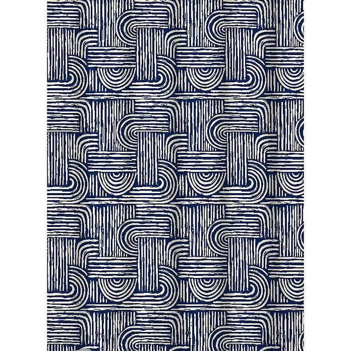 Euroshowers Duschvorhang Ändlös 180 x 200 cm Linienmuster Blau Weiß -  - Abstraktes geometrisches Muster in Marineblau und Creme mit texturierten Linien, verschlungenen Streifen und Kurven.