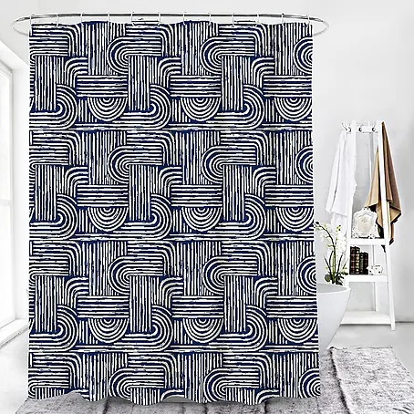 Euroshowers Duschvorhang Ändlös 180 x 200 cm Linienmuster Blau Weiß