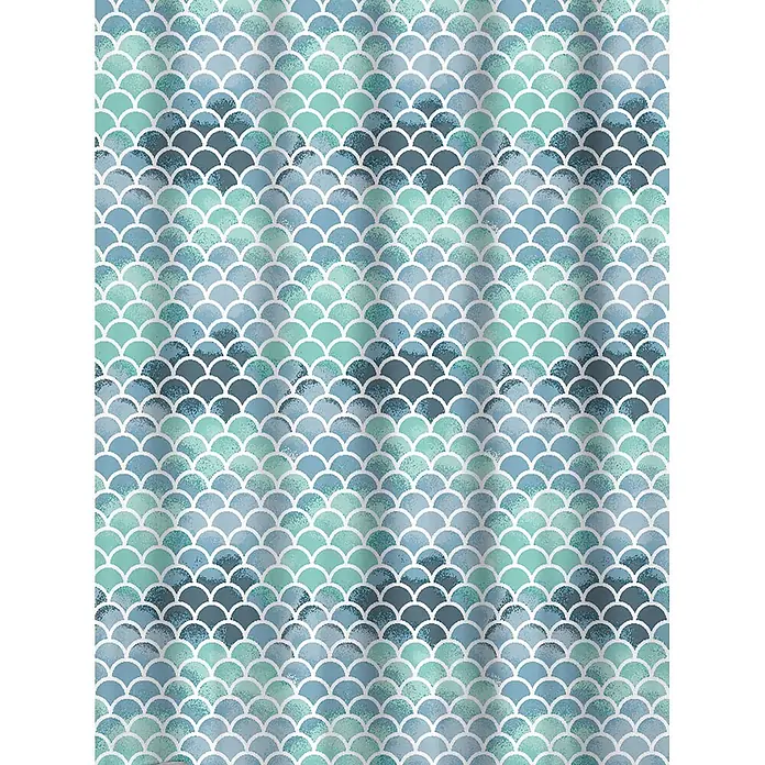 Euroshowers Duschvorhang Vågtopp 180 x 200 cm Wellenmuster Türkis -  - Stoff mit Meerjungfrauen-Schuppenmuster in Blau- und Grüntönen mit strukturiertem Aquarelleffekt.