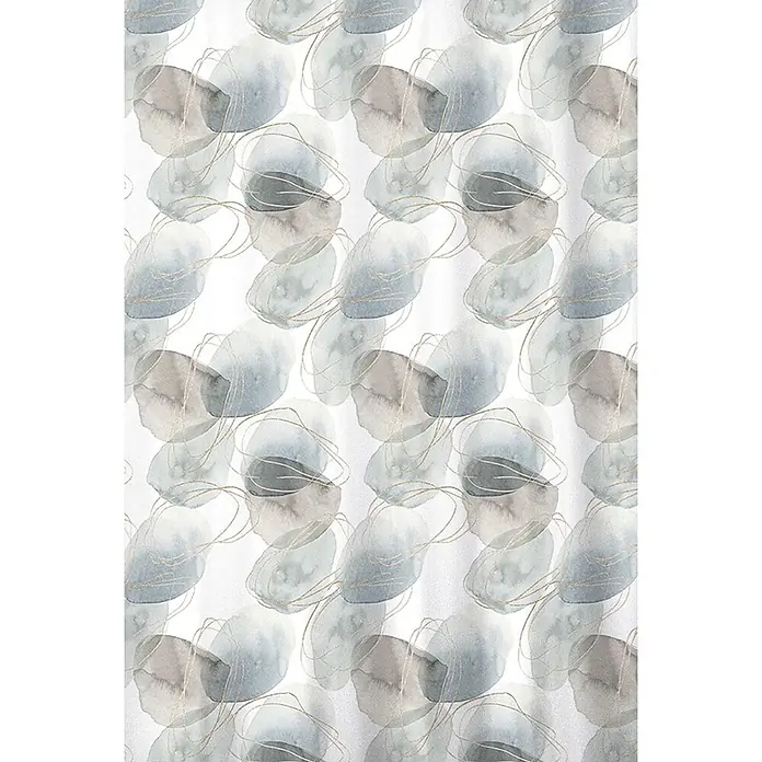 Euroshowers Duschvorhang Boulder 180 x 200 cm Abstraktes Steinmotiv -  - Aquarellmuster mit überlappenden blauen und grauen abstrakten Formen und dünnen goldenen Kritzellinien.