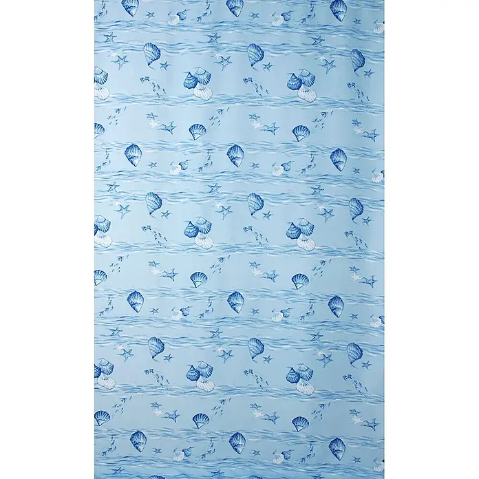 Euroshowers Duschvorhang - B x H: 180 x 200 cm, Polyester - Blauer Duschvorhang mit Muschel-, Seestern- und Wellenmuster in Weiß und Blau, der ein maritimes Thema aufgreift.