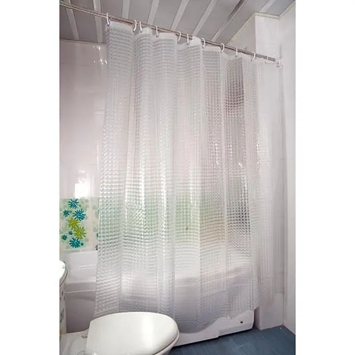 Euroshowers Duschvorhang - B x H: 180 x 200 cm, Kunststoff - Transparenter, texturierter Duschvorhang hängt an einer Stange im Badezimmer.