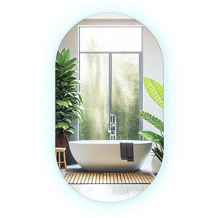 Lustro LED Owalne - Zimny - 46x80 cm -  - Ovaler LED-Spiegel mit Hintergrundbeleuchtung und leuchtendem Rand.
