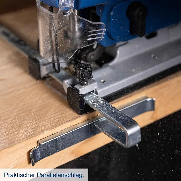 Scheppach IXES 20V Akku-Stichsäge BC-JS254-X - 20 V, Ohne Akku, Leerlaufhubzahl: 0 /min - 3.000 /min - Blaue Stichsäge mit Parallelanschlag schneidet präzise in Holzplatte. Metallführung mit Skala.