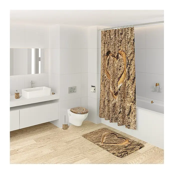 SANILO Seifenspender True Love - L x B x H: 7 x 7 x 12 cm, Kunststoff, Braun - Badezimmer-Set: Duschvorhang, Toilettendeckel, Badematte und Bürstenhalter, alle mit Baumrinden- und geschnitztem Herzdesign.