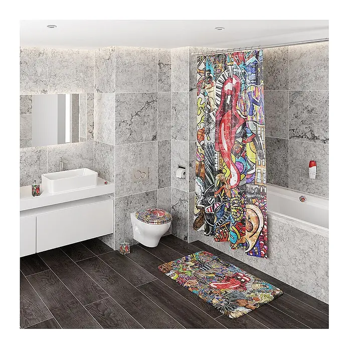 SANILO Seifenspender Graffiti - L x B x H: 7 x 7 x 12 cm, Kunststoff, Rot - Lebhaftes Graffiti-Badezimmerset mit Duschvorhang, Toilettensitzbezug, Badematte, Seifenspender und Toilettenbürste in modernem Bad.