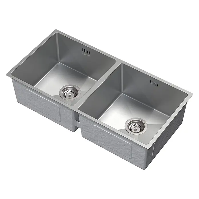 ML-Design Einbauspüle Doppelbecken Silber rechteckig Einbauspüle Unterbauspüle mit Siphon - 81,5 x 40 cm, Stahl