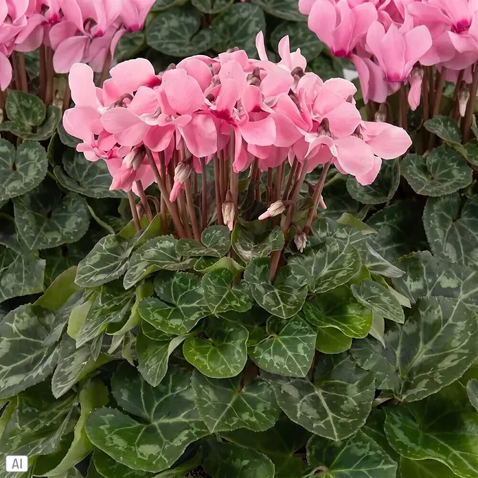 Piardino Zimmer-Alpenveilchen - Cyclamen persicum 'Djix', Topfgröße: 11 cm, Pink/Rot - Lebhaft rosa Alpenveilchenblüten mit dunkelgrünem, marmoriertem Laub.