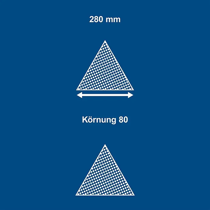 Delta-Haftschleifscheibe - B x L: 280 x 280 mm, Körnung: 80 mm - Zwei dreieckige Schleifblätter, 280 mm breit, Körnung 80.