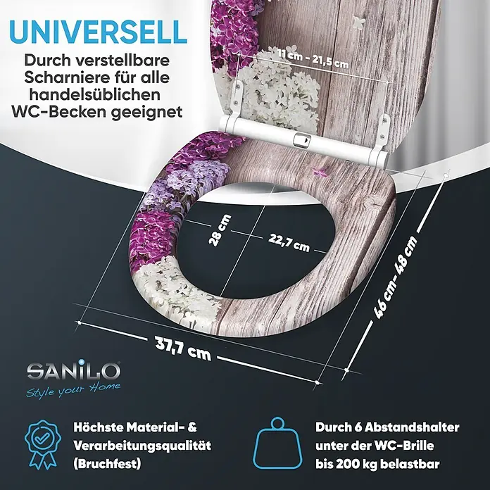 SANILO WC-Sitz Flieder mit Schnellverschluss - MDF, Violett, Mit Absenkautomatik