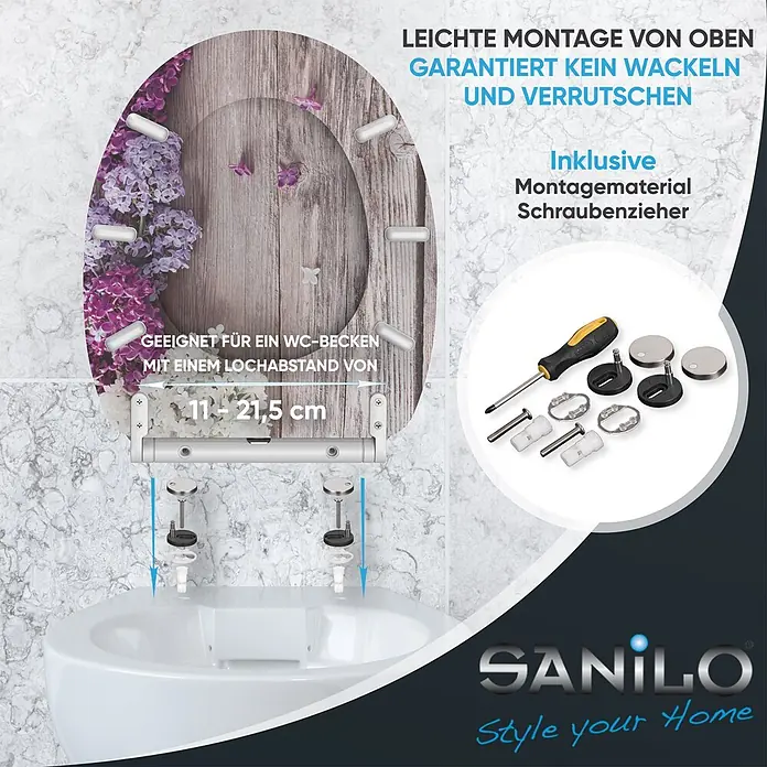 SANILO WC-Sitz Flieder mit Schnellverschluss - MDF, Violett, Mit Absenkautomatik