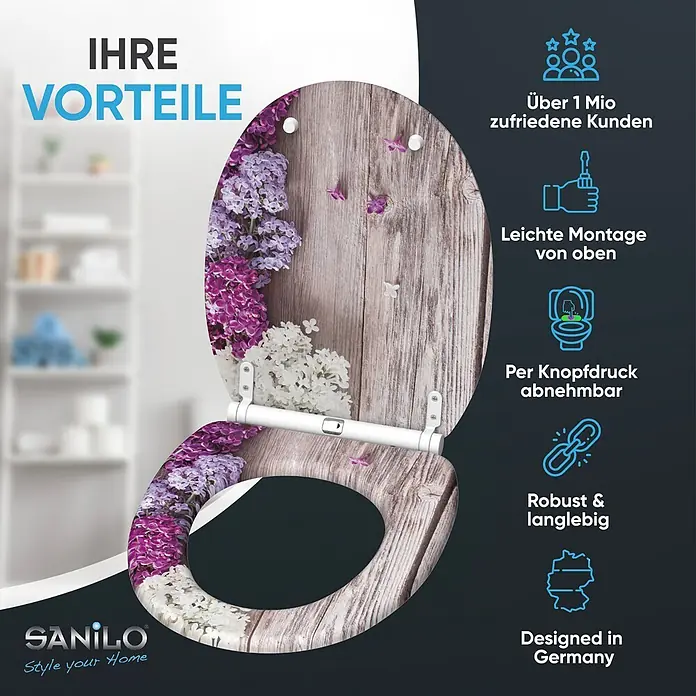 SANILO WC-Sitz Flieder mit Schnellverschluss - MDF, Violett, Mit Absenkautomatik