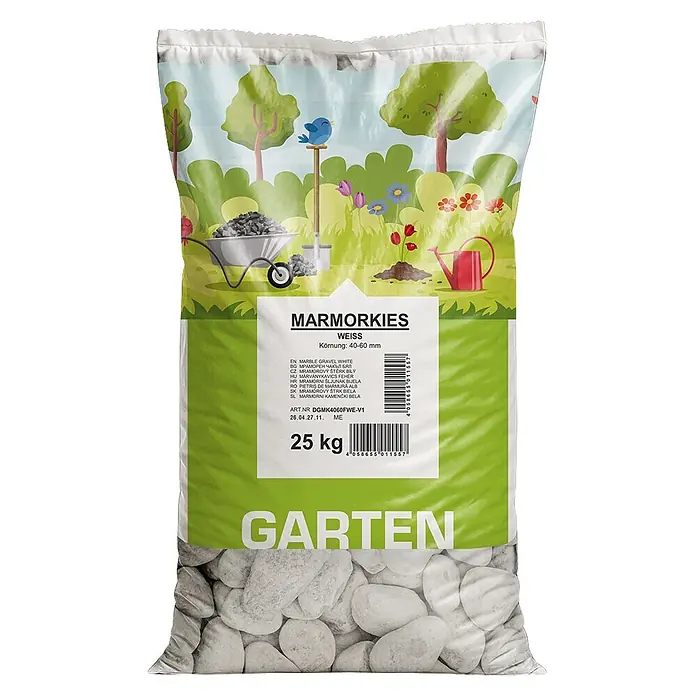 Min2C Marmorkiesel - Weiß, Körnung: 40 mm - 60 mm, 25 kg - Vorderansicht