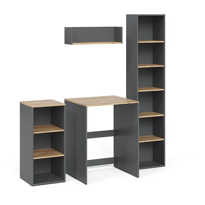 Badmöbel-Set Viktor 40 cm Anthrazit Art.-Nr. 59171 -  - Modulares Möbelset in Grau und Holzoptik mit Hochtisch, hohem Regal, niedrigem Regal und Wandregal.