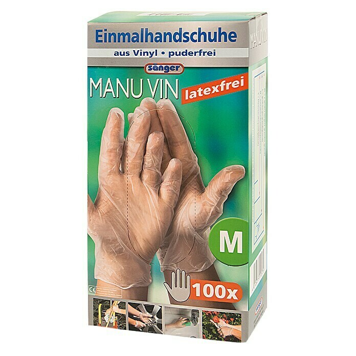 Sänger Einmalhandschuhe Manu VinGröße: M, 100 Stk., Vinyl, Latexfrei Front View