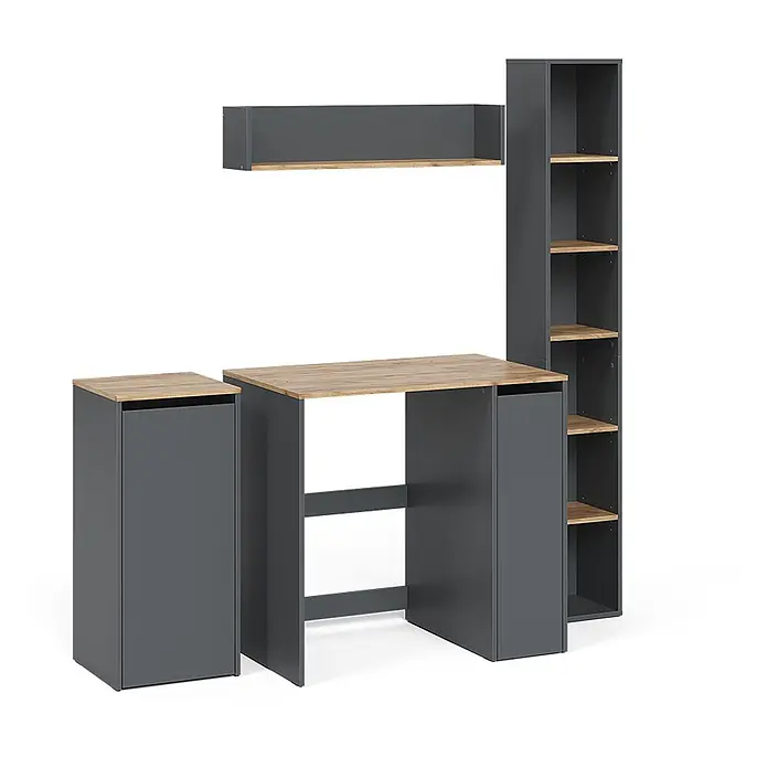 Badmöbel-Set Viktor 30 cm Anthrazit Art.-Nr. 59168 -  - Schreibtisch in Grau und Holzoptik mit integriertem Stauraum, Ablage und hohem offenen Regal.