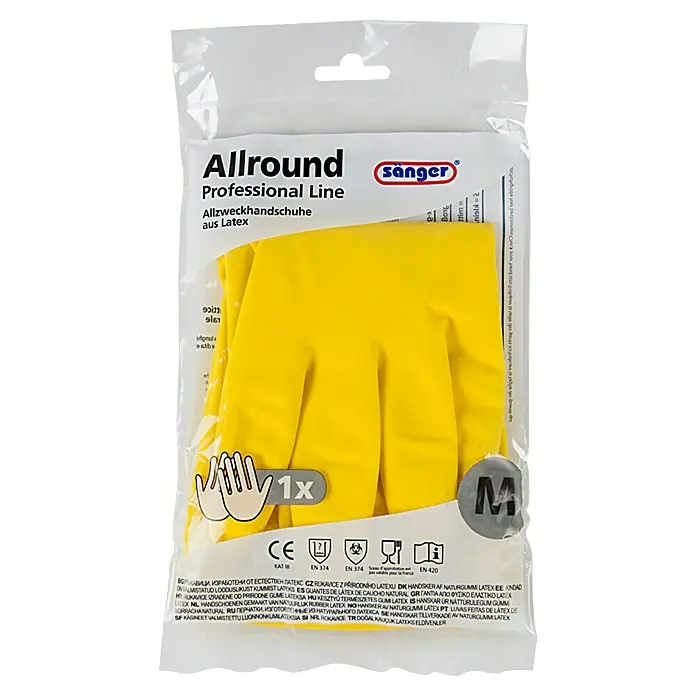 Sänger Professional Line Haushaltshandschuhe Allround - M, Gelb, Latex - Gelbe Allround-Latexhandschuhe der Professional Line von Sänger in Größe M.