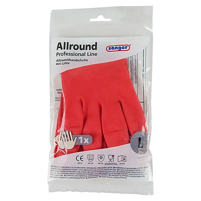 Sänger Professional Line Haushaltshandschuhe Allround - L, Rot, Latex - Verpackte Allround-Latexhandschuhe der Professional Line von Sänger für den professionellen Gebrauch.