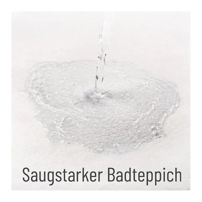 SANILO Badteppich Monstera 50 x 80 cm - 50 x 80 cm, Polyester, Grün - Saugfähiger Badteppich, auf den Wasser gegossen wird, um die Saugfähigkeit zu demonstrieren.