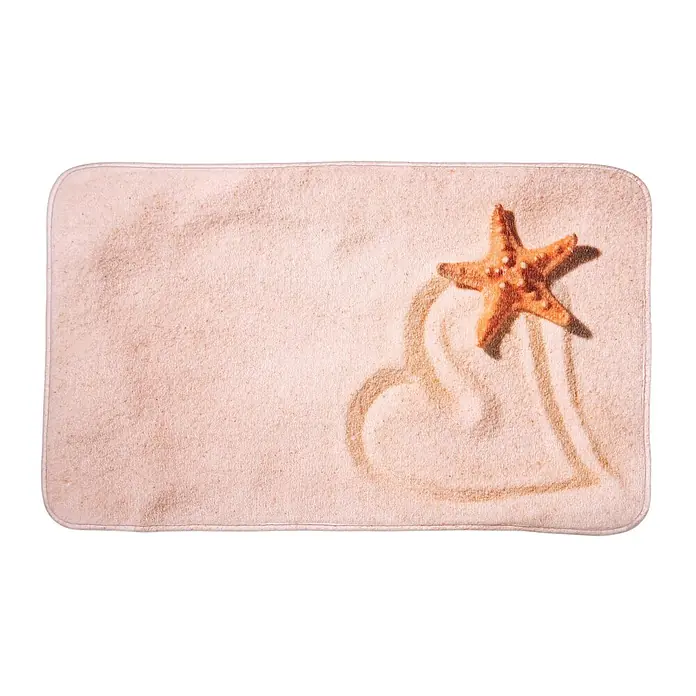 SANILO Badteppich Sandy 50 x 80 cm - 50 x 80 cm, Polyester, Braun - Sandfarbene Badematte mit Seestern und gezeichnetem Herz.