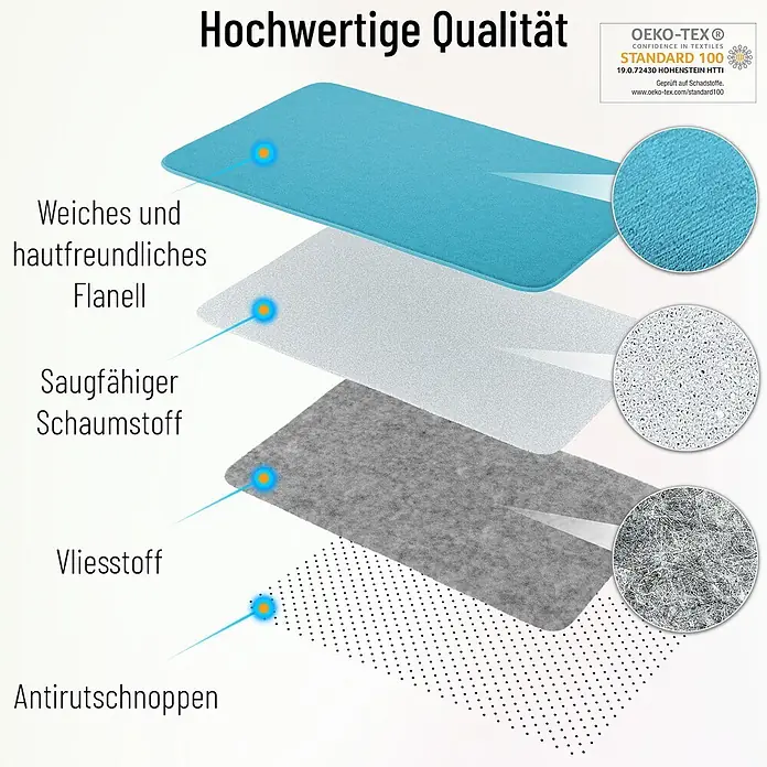 SANILO Badteppich Golden Leaves 70 x 110 cm - 70 x 110 cm, Polyester, Goldfarben - Schichtaufbau einer Matte mit weichem Flanell, saugfähigem Schaumstoff, Vliesstoff und Antirutschnoppen, betont Qualität und Komfort.