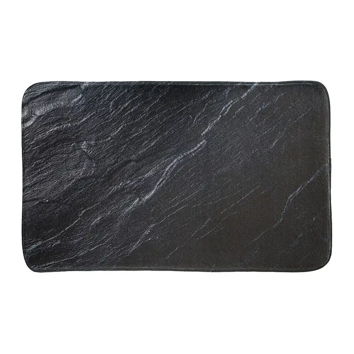 SANILO Badteppich Granit 50 x 80 cm - 50 x 80 cm, Polyester, Schwarz - Schwarze rechteckige Matte mit abgerundeten Ecken und strukturiertem Schiefermuster.
