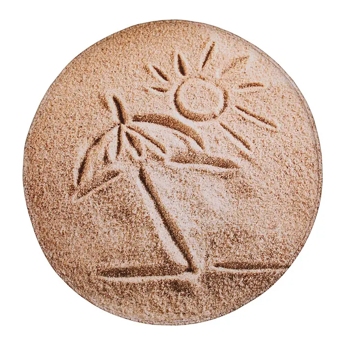 SANILO Badteppich rund Sunshine Ø 80 cm - 80 x 80 cm, Polyester, Braun - Runder, sandbrauner Kompaktpuder mit geprägtem Sonnen- und Strandschirmmotiv.