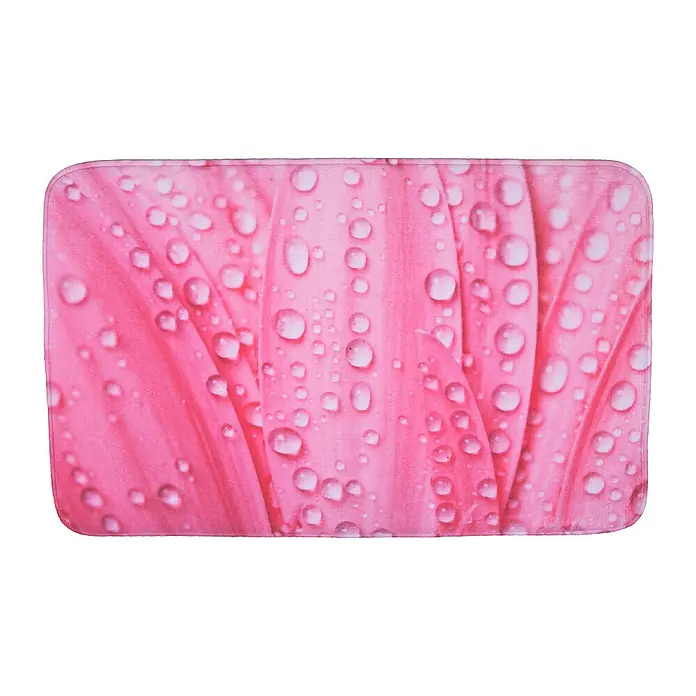 SANILO Badteppich Rosa Flower 50 x 80 cm - 50 x 80 cm, Polyester, Rosa - Rosa Badematte mit Nahaufnahme von Blütenblättern mit Wassertropfen.