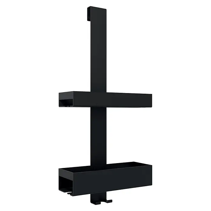 Zack Duschkorb Alos - L x B x H: 11,2 x 26 x 58 cm, Schwarz, 2 Ablageflächen - Schwarzer Metall-Duschkorb mit zwei Ablagen und Haken.