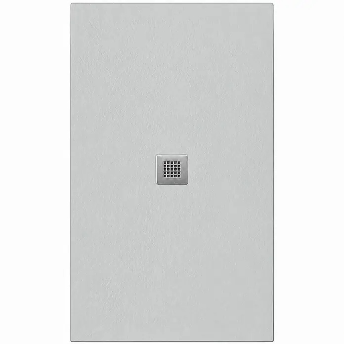 FRASCIO New Tecnology Duschwanne Vulcano Line - L x B: 220 x 65 cm, Verbundwerkstoff, Lichtgrau RAL 7035 - Rechteckige hellgraue Duschwanne mit mittigem quadratischem Metallablauf.
