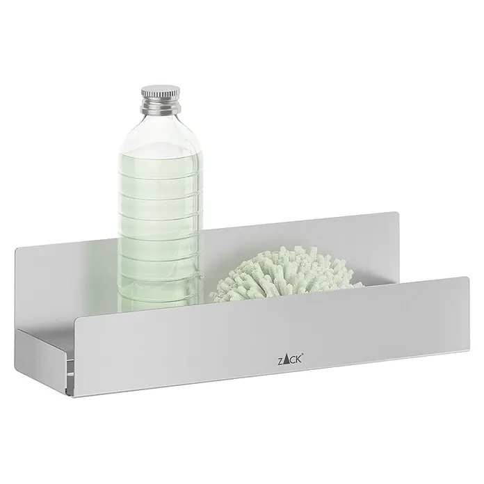 Zack Duschkorb Potes - L x B x H: 9,5 x 26,5 x 7 cm, Edelstahl - Regal aus gebürstetem Edelstahl für Badutensilien mit Flasche und Schwamm.