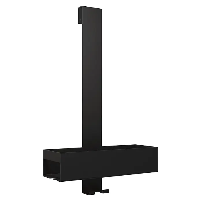 Zack Duschkorb Alos - L x B x H: 11,2 x 26 x 44 cm, Schwarz, 1 Ablagefläche - Schwarzer Türhänger mit rechteckigem Korb und zwei Haken.