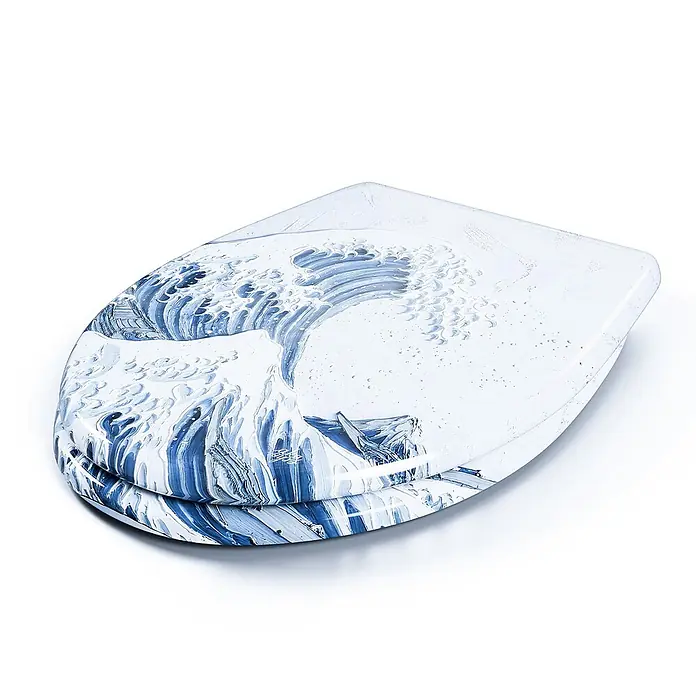 Wodea WC-Sitz   -  Wave -  - Toilettensitz mit blau-weißem Wellendesign, inspiriert von der Großen Welle vor Kanagawa.