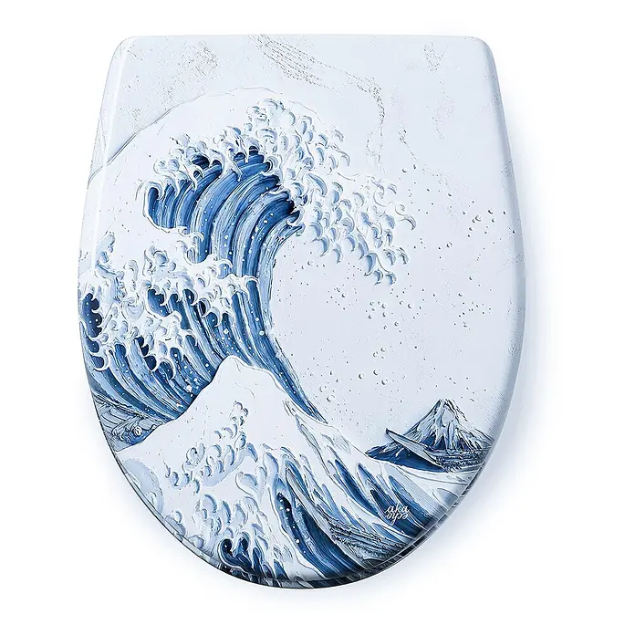 Wodea WC-Sitz   -  Wave -  - Toilettensitzbezug mit blau-weißem 3D-Relief-Wellenmotiv.