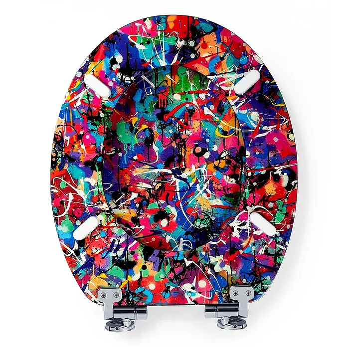 Tohaa Design WC-Sitz Infinity - Zokatos -  - Abstrakter, mehrfarbiger Paint-Splatter-Toilettensitz mit Chromscharnieren.